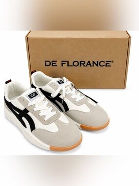 De Florance Men's White & Gray Sneakers with Black Stripes